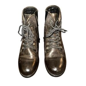 Taos Brown Gray Distressed‎ Leather Lace Up Side Zip Hiking Books 6-6.5 GUC